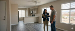 Rental property maintenance strategies, showing a well-maintained single-family home interior with durable finishes and minimal upkeep features.