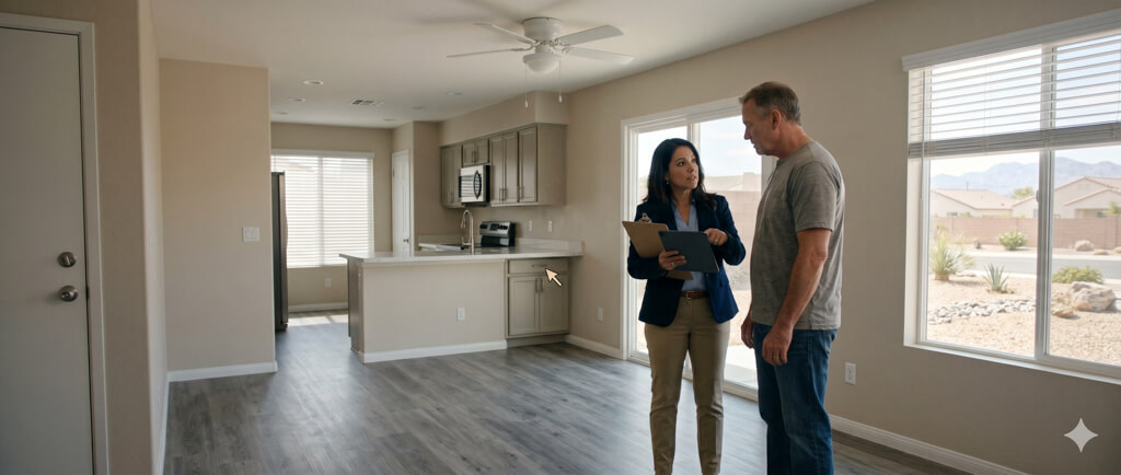 Rental property maintenance strategies, showing a well-maintained single-family home interior with durable finishes and minimal upkeep features.