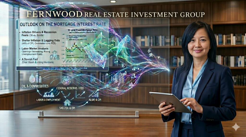Mortgage interest rate outlook illustration with 30-year fixed mortgage rate chart and the factors influencing the rate moves.