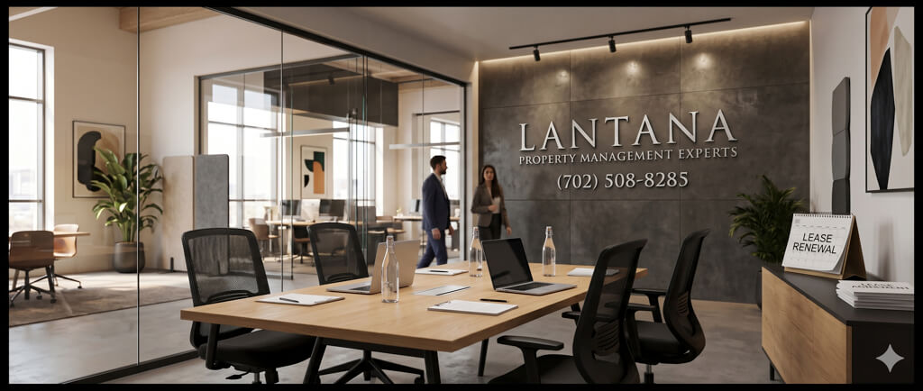 Property management office reviewing lease renewal decisions for Las Vegas rental properties